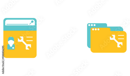 Set of yellow and blue telecommunications vector icons with a white background