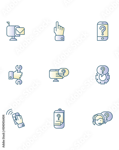 Set of light blue telecommunications vector icons with a white background