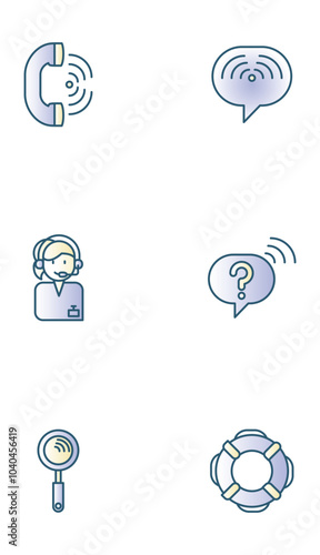 Set of light blue telecommunications vector icons with a white background