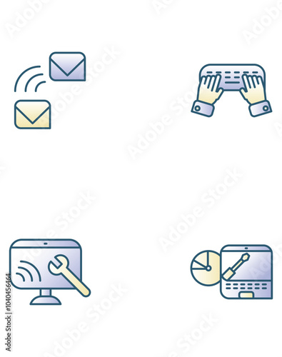 Set of light blue telecommunications vector icons with a white background