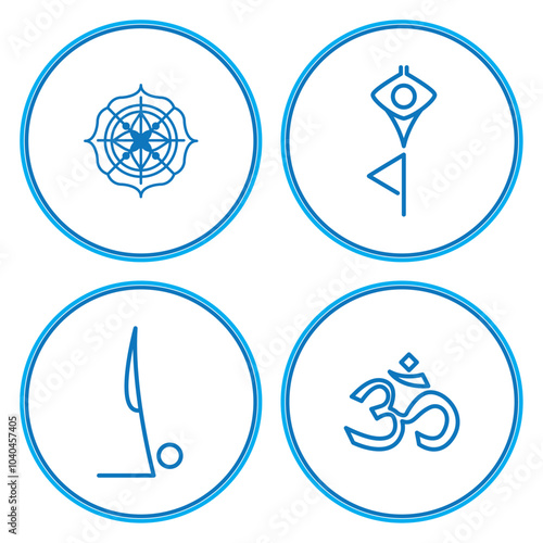 Set of yoga icons inside a circle of blue lines