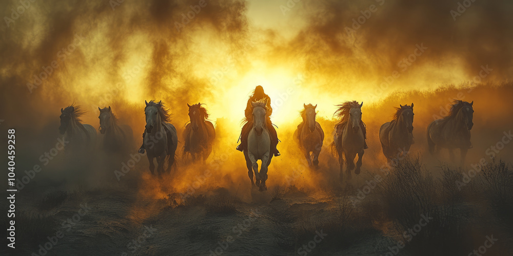 Fototapeta premium horses running together towards you