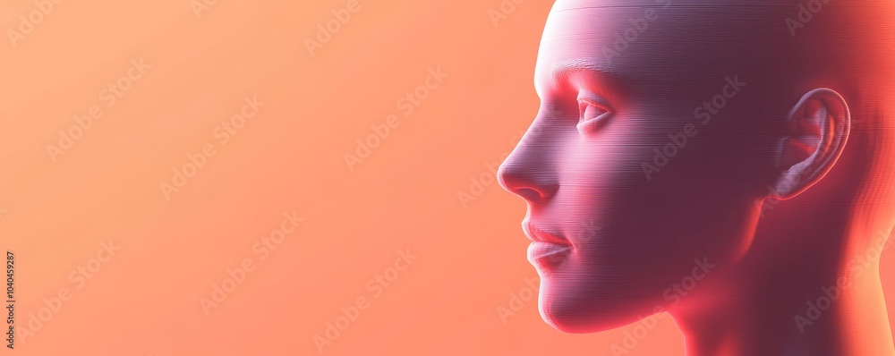 A serene profile of a mannequin head with soft lighting, creating an ethereal and futuristic atmosphere. A serene profile of a mannequin head with soft lighting, creating an ethereal and futuristic atmosphere.