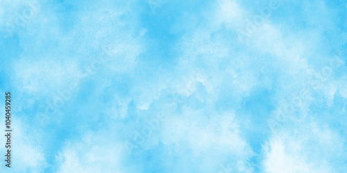 Blue grunge texture with grainy watercolor stains, The summer is colorful clearing day Good weather with natural clouds, Abstract beautiful light blue cloudy sky clouds with stains.