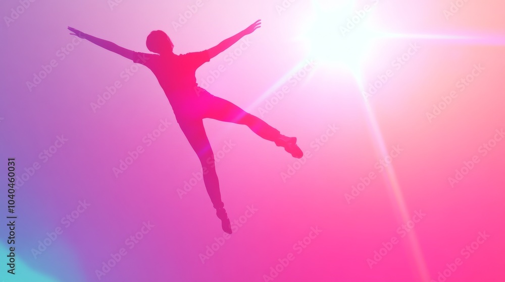 A silhouette of a person leaping against a vibrant, colorful background, symbolizing freedom and joy in motion. A silhouette of a person leaping against a vibrant, colorful background, symbolizing freedom and joy in motion.