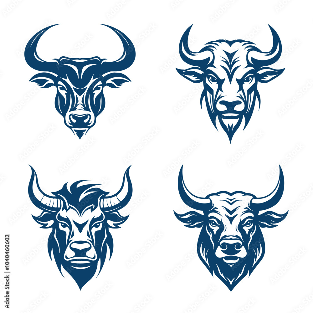 set of stylized bull head icons isolated on white set of stylized bull head icons isolated on white