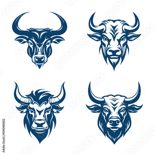 set of stylized bull head icons isolated on white