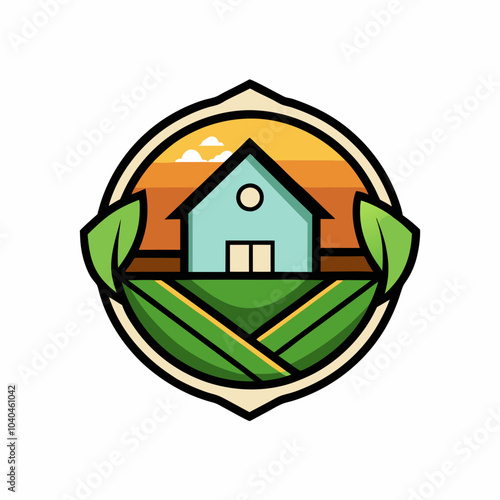 Ecological farm house logo with symbol vector 