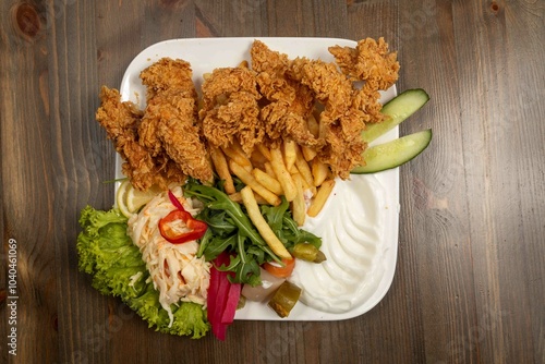 Crispy Chicken mit Pommes, Fastfood  photo