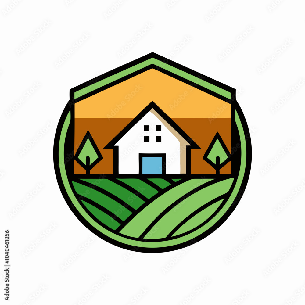 Ecological farm house logo with symbol vector Ecological farm house logo with symbol vector