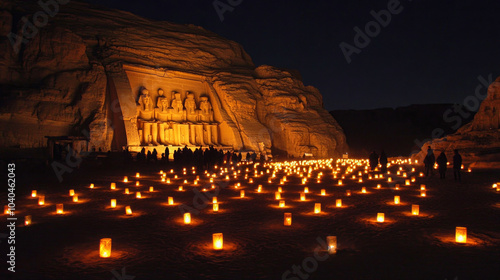 Festive candlelit prayer gathering on Christmas night at the Great Temple of Abu Simbel