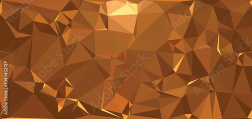 Large Triangle poly prism background with glowing illuminating light in orange brown bronze tone color mosaic style pattern vector, in November or Halloween mood.