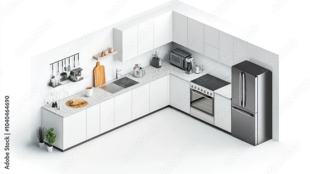 Modern Kitchen with Stainless Steel Appliances and White Cabinets Modern Kitchen with Stainless Steel Appliances and White Cabinets