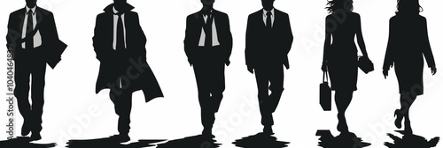 Dynamic silhouettes of people in motion and work set against a clean white background