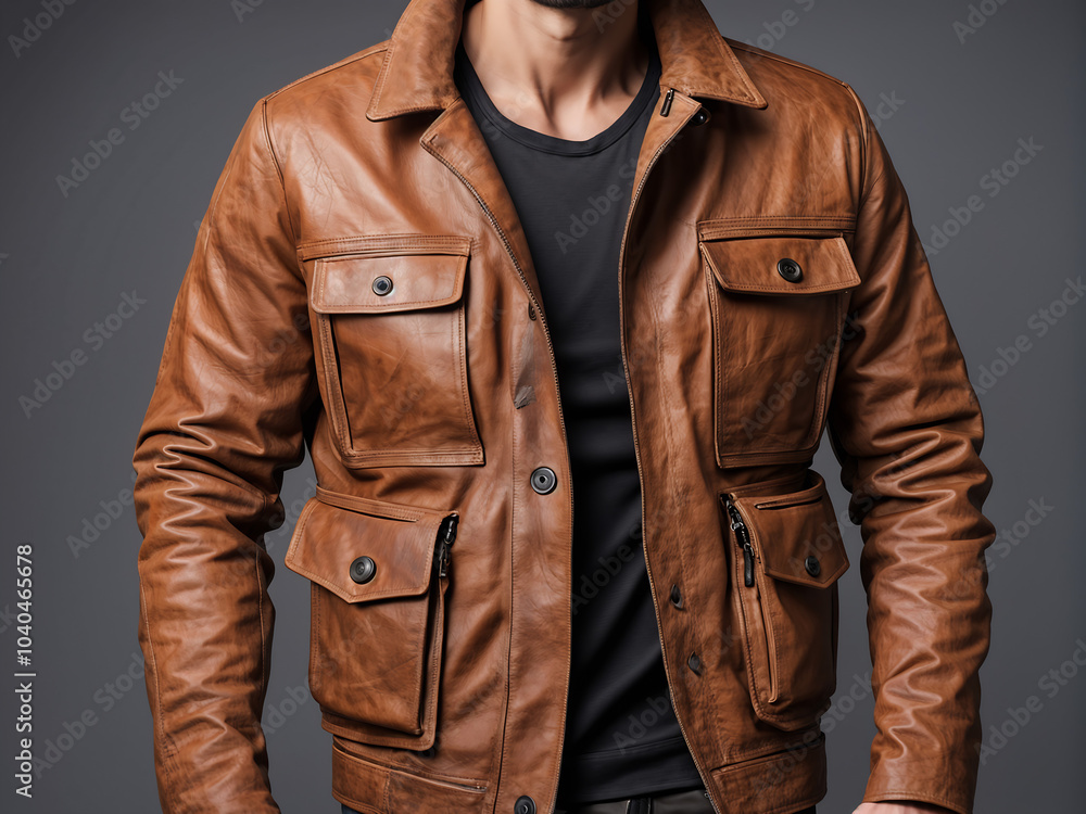 Winter-Ready: Tough Cow Leather Cargo Jacket with Stylish Pockets Winter-Ready: Tough Cow Leather Cargo Jacket with Stylish Pockets
