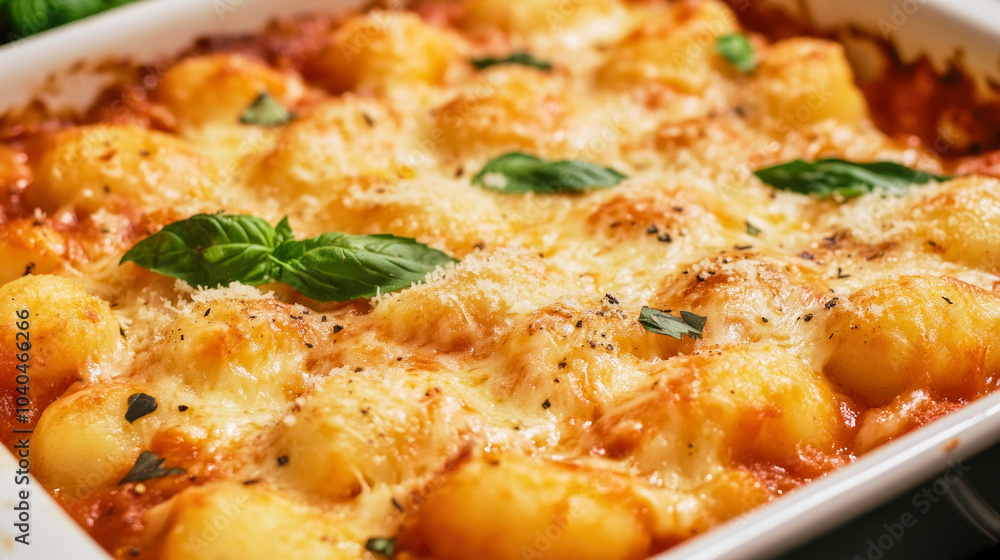 Baked potato gnocchi with homemade tomato sauce and melted Parmesan cheese Baked potato gnocchi with homemade tomato sauce and melted Parmesan cheese