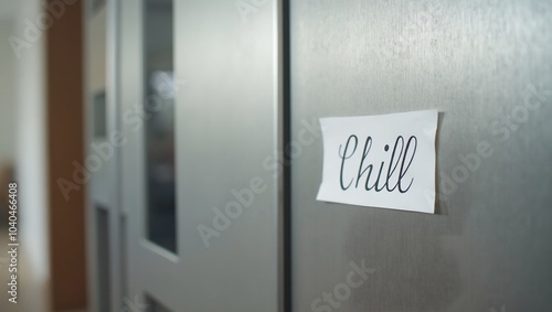 Minimalist Chill fridge magnet on stainless steel refrigerator