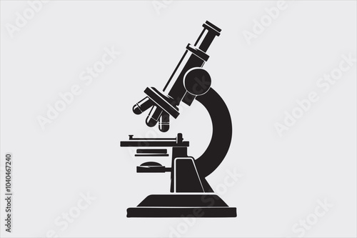 Silhouette of a classic laboratory microscope.