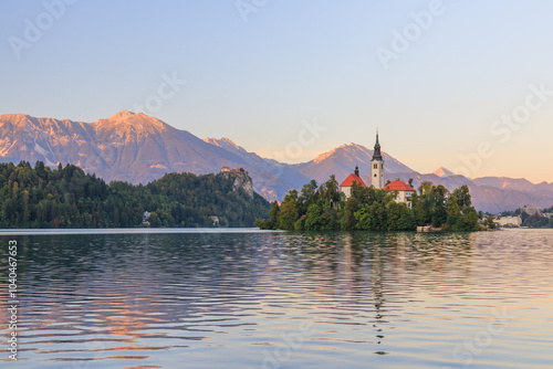 Wallpaper Mural Lake bled in the slovenian alps slovenia during sunset with warm golden light golden hour Torontodigital.ca