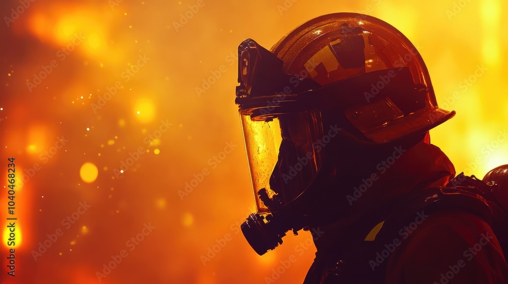 Firefighter in Protective Gear Standing Before a Burning Building Firefighter in Protective Gear Standing Before a Burning Building