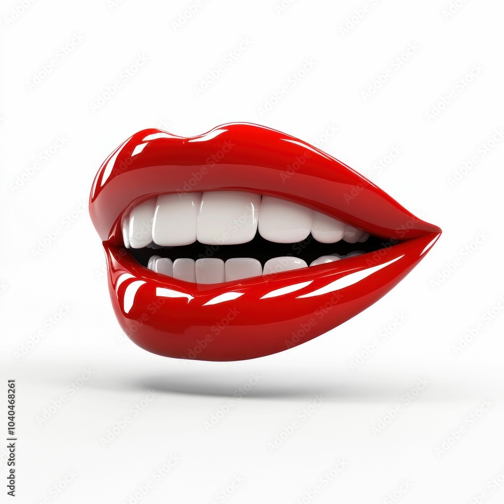 Naklejka premium Glossy Red Lips Isolated on White Background