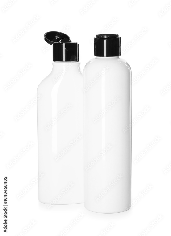 Bottles of shampoo isolated on white. Personal care product Bottles of shampoo isolated on white. Personal care product