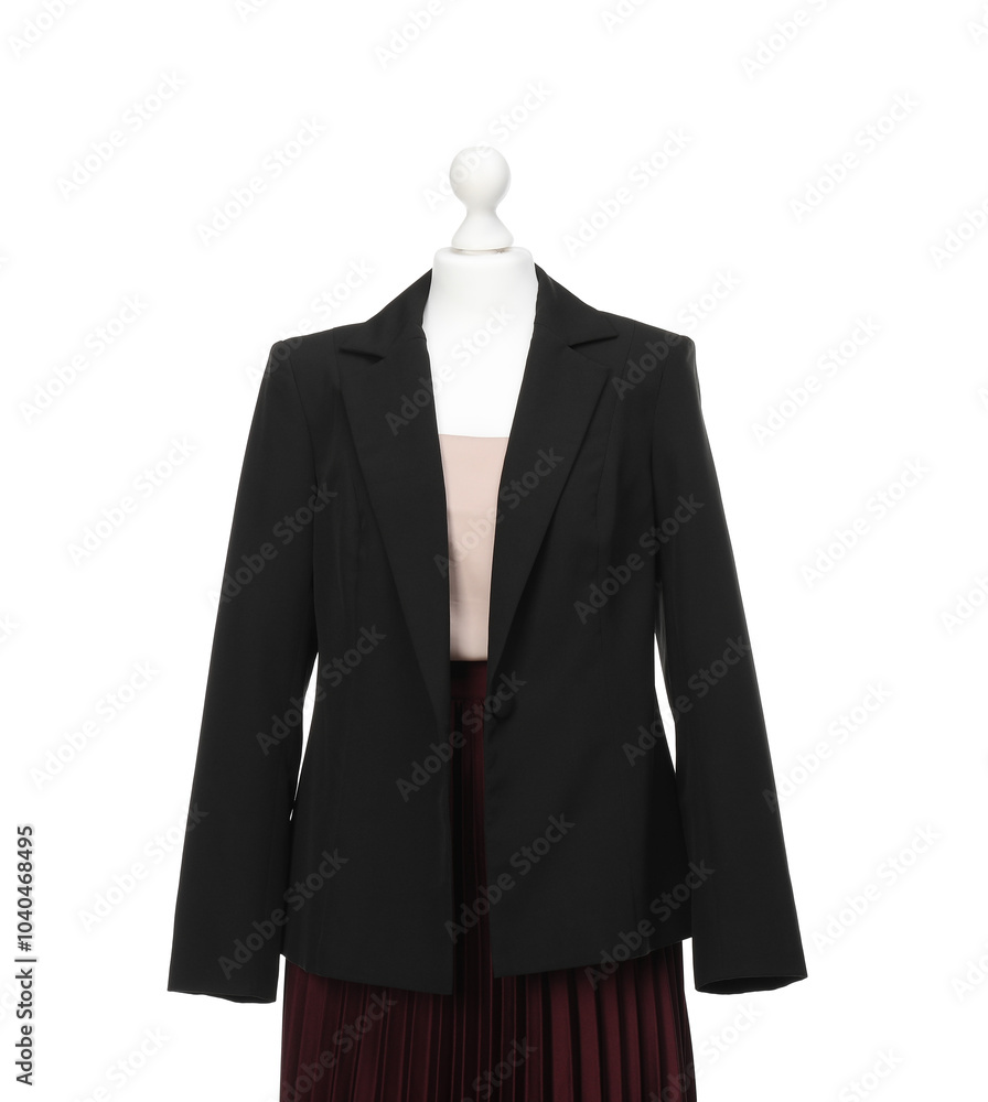 Mannequin with new stylish outfit isolated on white Mannequin with new stylish outfit isolated on white