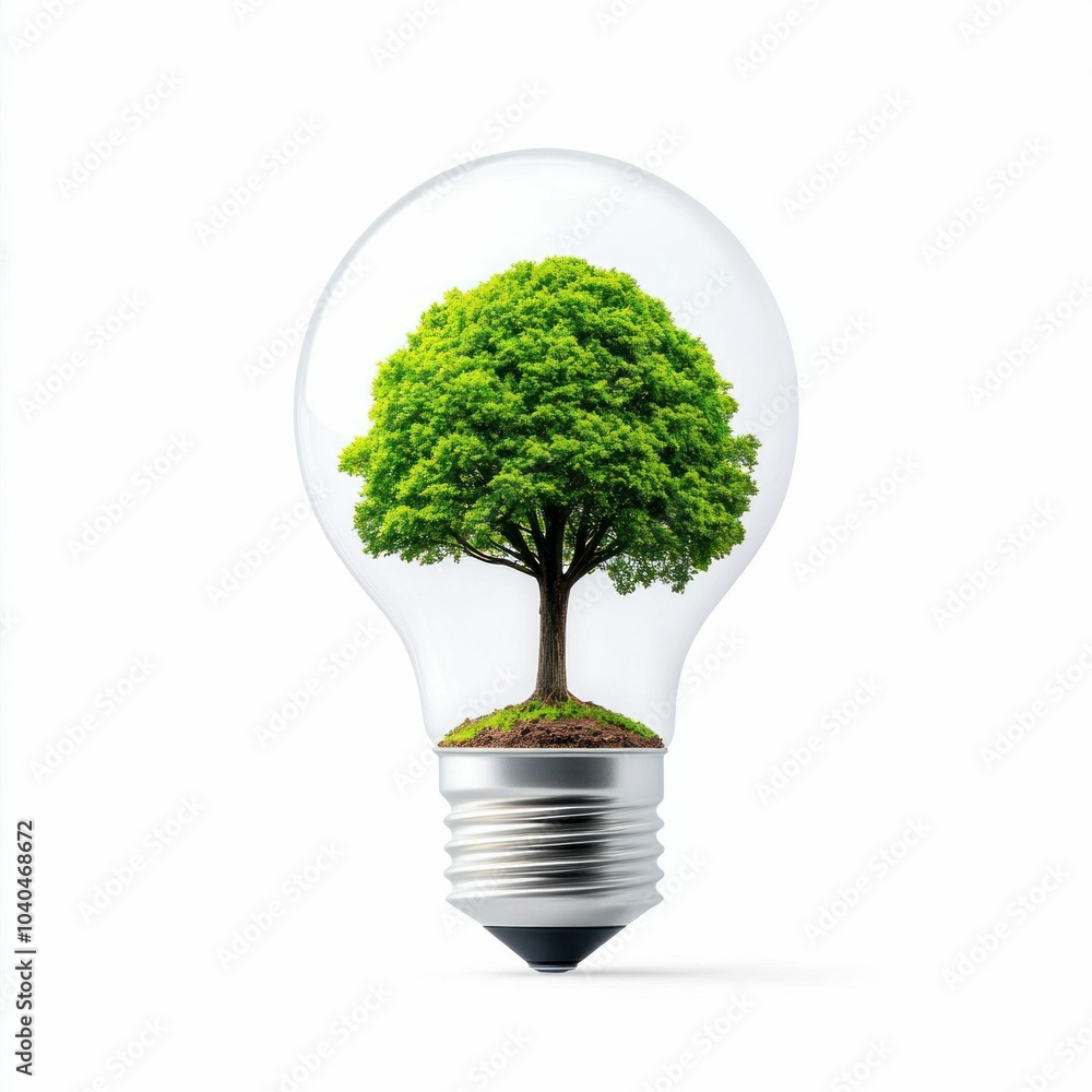Tree Growing Inside Light Bulb Symbolizing Sustainable Energy Tree Growing Inside Light Bulb Symbolizing Sustainable Energy