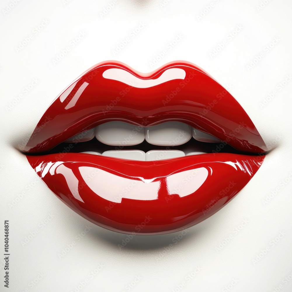 Glossy Red Lips Isolated on White Background Glossy Red Lips Isolated on White Background