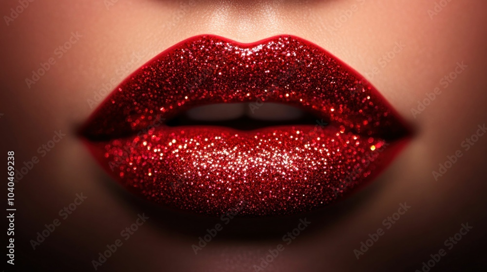 Obraz premium Close-up of Glittering Red Lips