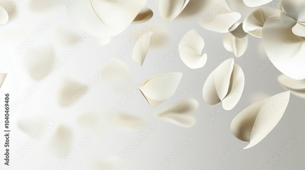 Delicate white petals floating gracefully on a soft background, perfect for serene and elegant design projects. Delicate white petals floating gracefully on a soft background, perfect for serene and elegant design projects.