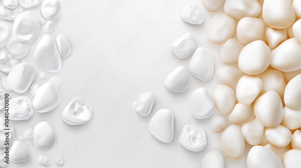 Elegant composition of white stones and pebbles, creating a calming and stylish background for various design needs. Elegant composition of white stones and pebbles, creating a calming and stylish background for various design needs.