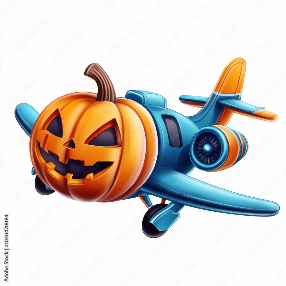 Airplane with Halloween Pumpkin Illustration