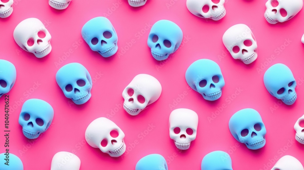 Colorful Skulls Pattern with Geometric Shapes on Vibrant Background Colorful Skulls Pattern with Geometric Shapes on Vibrant Background