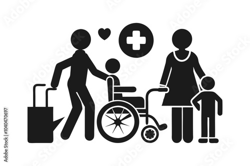 Disability people nursing and disabled health care icon vector art illustration.