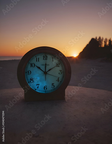 : A shimmering clock made of translucent glass, its center consumed by swirling flames of crimson and gold, creating a tension between fragility and destruction. photo