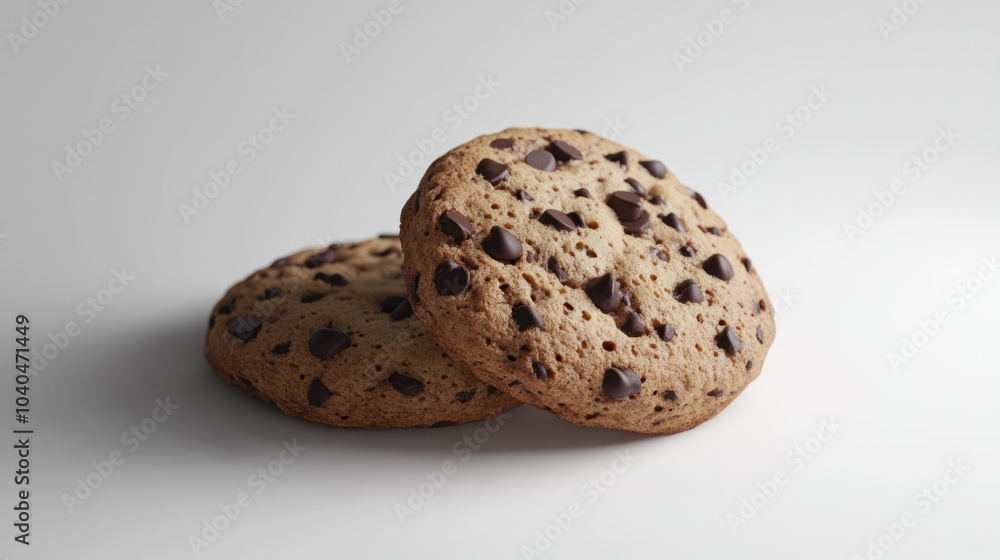 Two Chocolate Chip Cookies on a White Background Two Chocolate Chip Cookies on a White Background