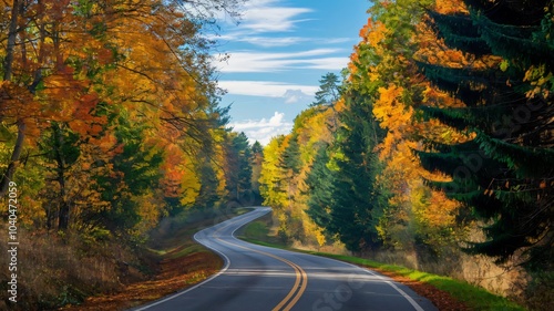 Autumn Road Through the Forest 