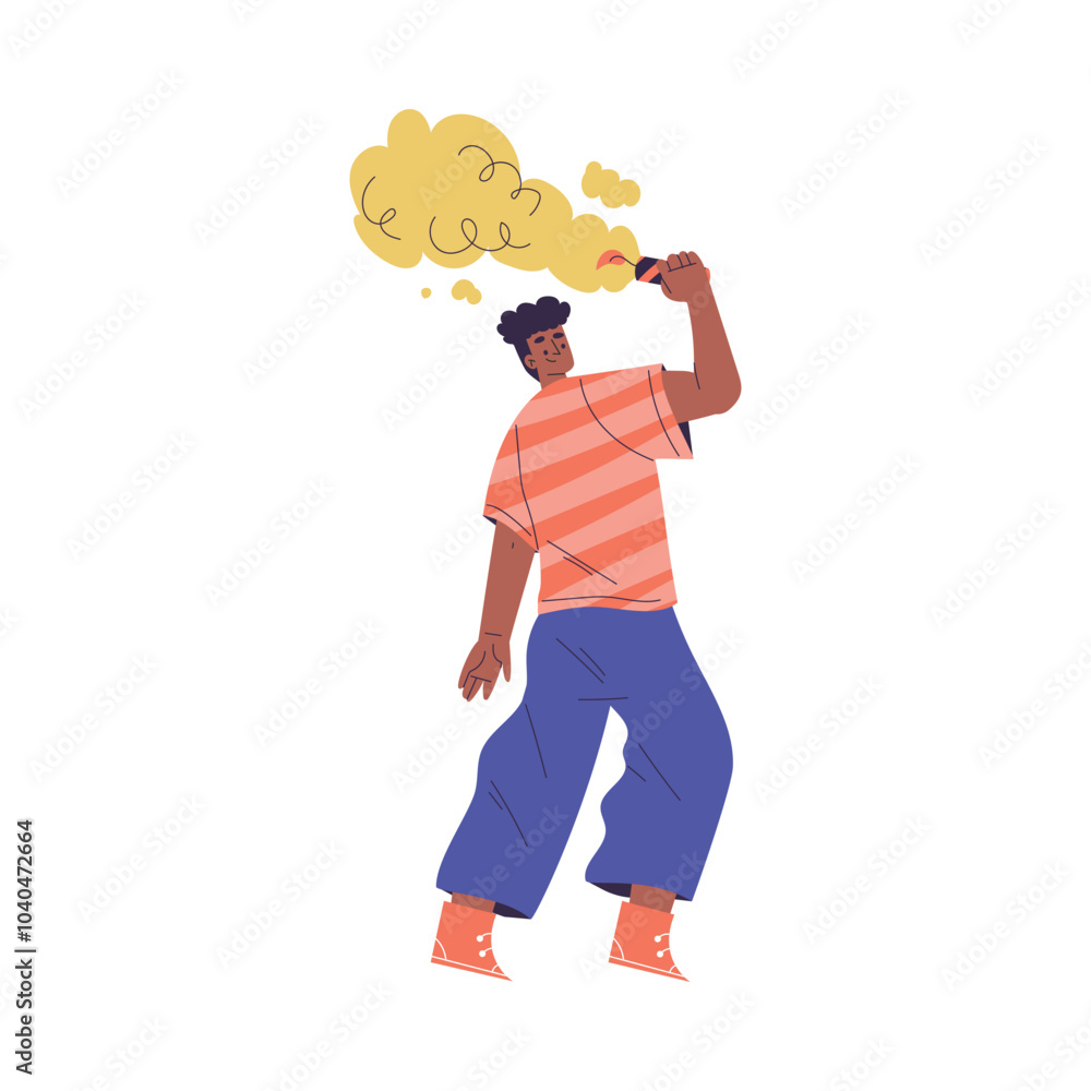 Young Man Character Setting Off Firework Vector Illustration Young Man Character Setting Off Firework Vector Illustration
