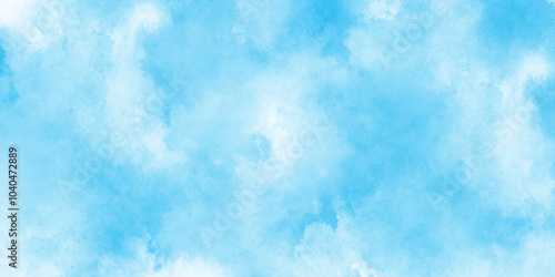 Blue grunge texture with grainy watercolor stains, The summer is colorful clearing day Good weather with natural clouds, Abstract beautiful light blue cloudy sky clouds with stains.