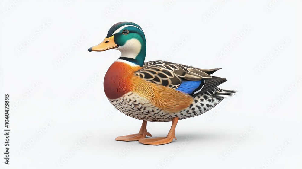 A Colorful Male Mandarin Duck Standing on a White Background A Colorful Male Mandarin Duck Standing on a White Background