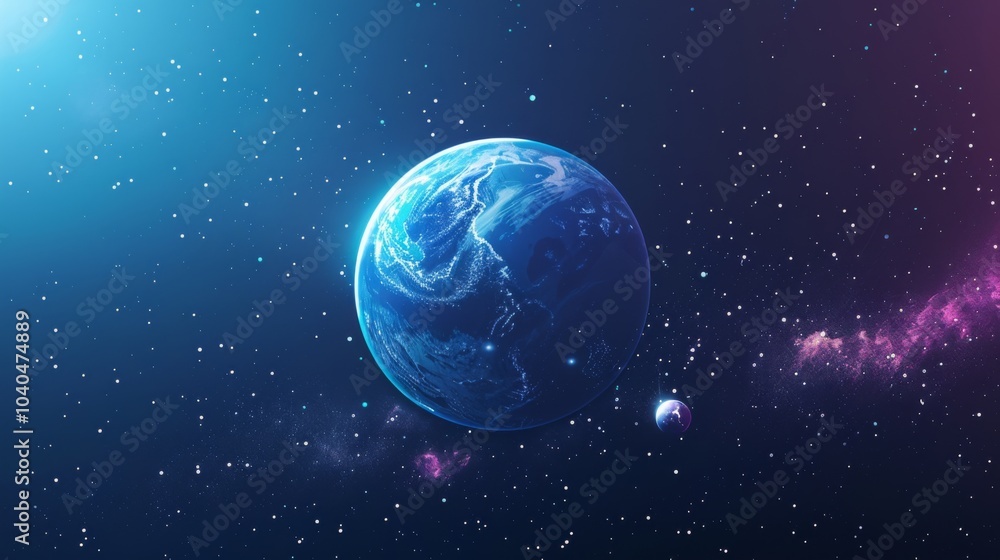 Obraz premium A stunning view of a blue planet surrounded by countless stars in a cosmic expanse, showcasing the beauty and vastness of the universe in a mesmerizing scene.