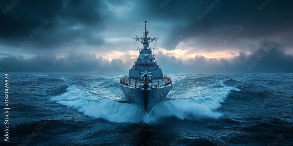 an tactical frigate in the water - themed. ocean background. an tactical frigate in the water - themed. ocean background.