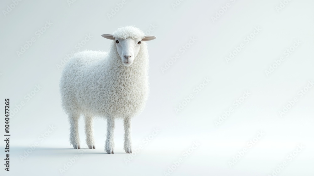 Fototapeta premium White Sheep Standing on a White Background