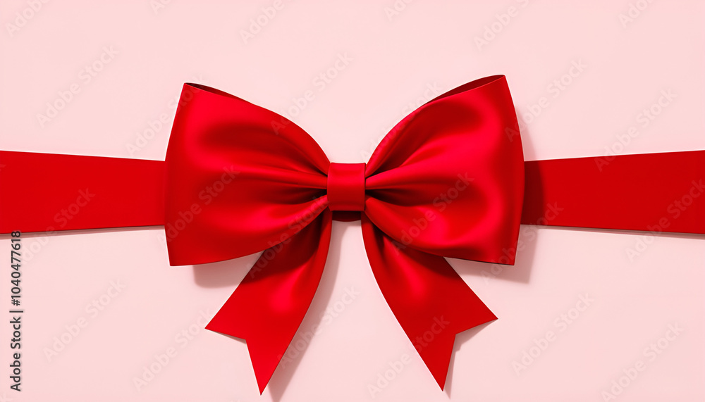 Bright red satin bow with a ribbon on a soft pink background, perfect for gift wrapping. Bright red satin bow with a ribbon on a soft pink background, perfect for gift wrapping.
