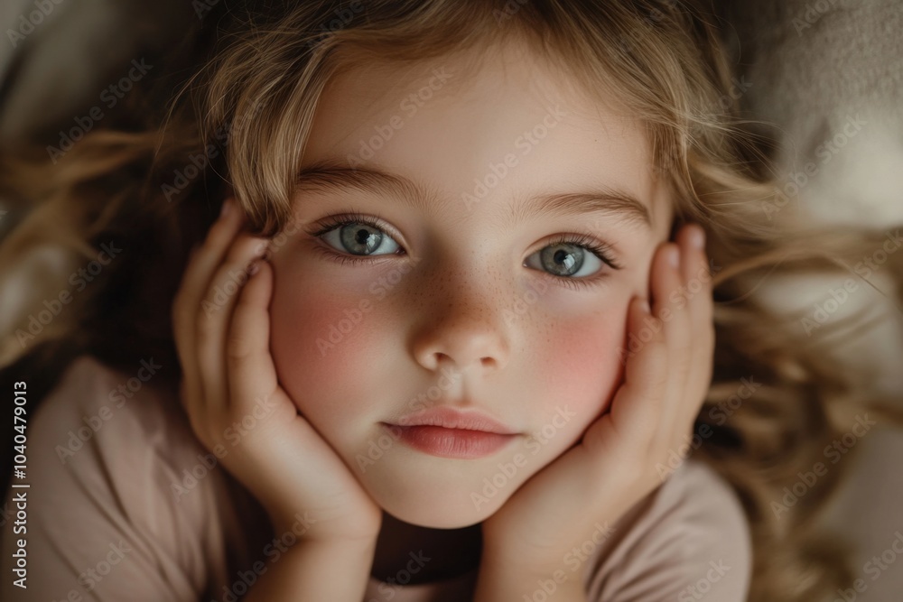 Portrait of a young girl resting her head on her hands Portrait of a young girl resting her head on her hands