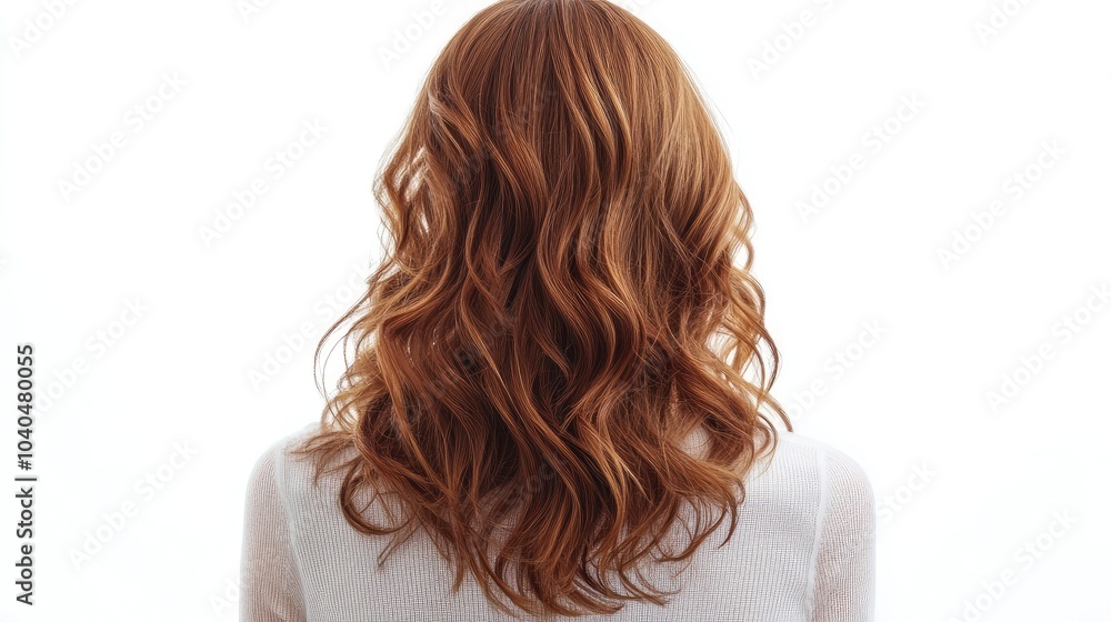 Naklejka premium Trendy layered cut with soft curls, a chic hairstyle idea for women, set against a simple white background