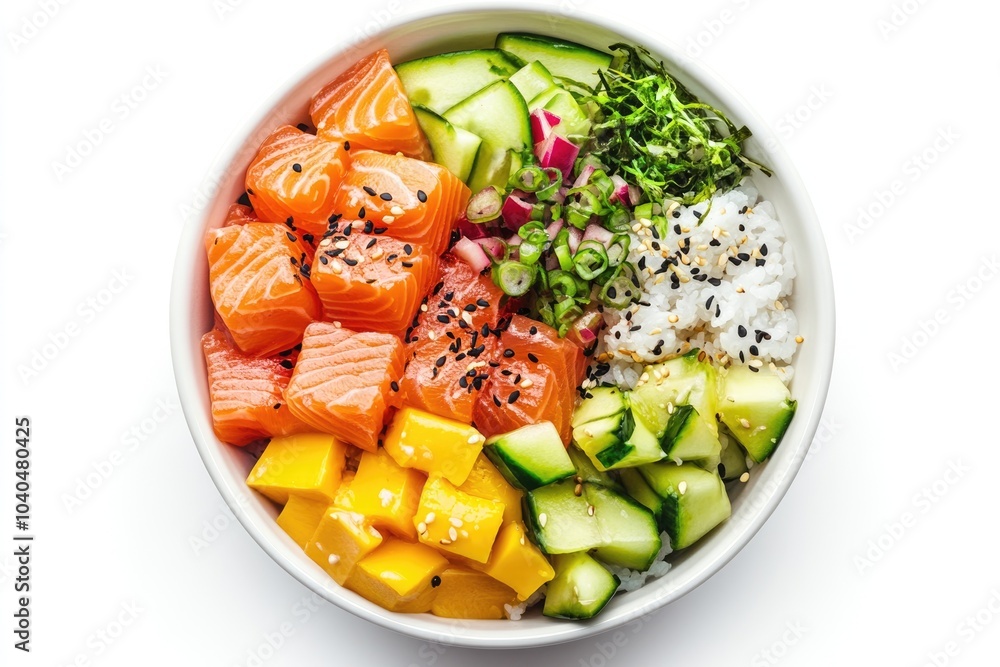 Salmon Poke Bowl Top View White Background Salmon Poke Bowl Top View White Background
