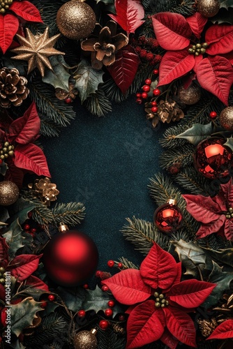 Christmas Wreath with Red and Gold Decorations