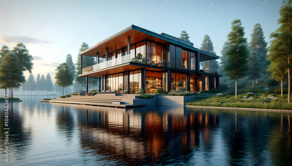 Wohnen in schlichter Eleganz mit großen Fensterflächen,  schnörkelloser Bauweise umgeben von einem zauberhaftem park mit idüllischem See.